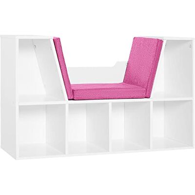 HOMCOM Boekenkast met bank, 2-in-1, eigentijds design, 6 vakken, 3 kussens inbegrepen 102 x 30 x 61 cm (l x b x h), wit/roze HOMCOM Boekenkast met bank, 2-in-1, eigentijds design, 6 vakken, 3 kussens inbegrepen 102 x 30 x 61 cm (l x b x h), wit/roze