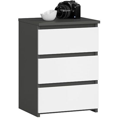 AKORD CL-3 nachtkastje met 3 laden, voor woonkamer, slaapkamer, kantoor, modern functioneel ontwerp, 40 x 57 x 35 cm, gewicht: 26 kg, grafietgrijs, wit AKORD CL-3 nachtkastje met 3 laden, voor woonkamer, slaapkamer, kantoor, modern functioneel ontwerp, 40 x 57 x 35 cm, gewicht: 26 kg, grafietgrijs, wit