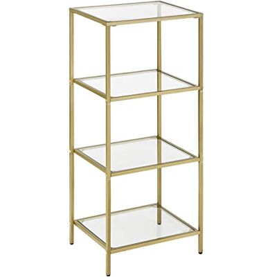 VASAGLE Glazen rek met 4 niveaus, boekenkast, opbergrek, gehard glas, eenvoudig te monteren, voor badkamer, woonkamer, slaapkamer, kantoor, goud LGT28G VASAGLE Glazen rek met 4 niveaus, boekenkast, opbergrek, gehard glas, eenvoudig te monteren, voor badkamer, woonkamer, slaapkamer, kantoor, goud LGT28G