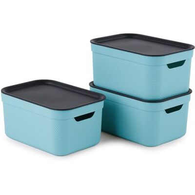 Rotho Jive Opbergdozen 5 l met kunststof deksel (gerecycled PP), turquoise/antraciet, 3 x 5 l, 27,8 x 19,5 x 22,4 cm, 3 stuks Rotho Jive Opbergdozen 5 l met kunststof deksel (gerecycled PP), turquoise/antraciet, 3 x 5 l, 27,8 x 19,5 x 22,4 cm, 3 stuks