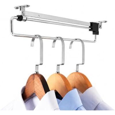 Amig Uittrekbare kleerhangers voor het opbergen van kleding in kasten of kleedkamers Afmetingen: 350 mm Materiaal: Staal zilver Amig Uittrekbare kleerhangers voor het opbergen van kleding in kasten of kleedkamers Afmetingen: 350 mm Materiaal: Staal zilver