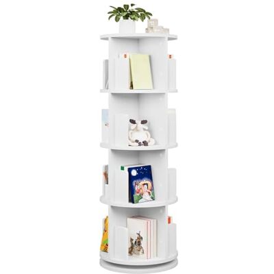 EUGAD 0044SHG Boekenkast, 360 graden draaibaar, 4 niveaus, 16 vakken, decoratief, opbergrek, voor woonkamer, slaapkamer, kantoor, kinderkamer, wit, diameter 44 x H 127,4 cm EUGAD 0044SHG Boekenkast, 360 graden draaibaar, 4 niveaus, 16 vakken, decoratief, opbergrek, voor woonkamer, slaapkamer, kantoor, kinderkamer, wit, diameter 44 x H 127,4 cm