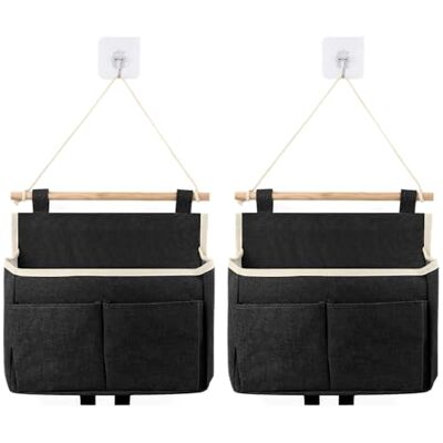 FAMCUCHE Set van 2 hangende badkamerorganizers met 2 haken, opvouwbaar, linnen, voor thuis, kantoor, slaapzaal, badkamer (zwart) FAMCUCHE Set van 2 hangende badkamerorganizers met 2 haken, opvouwbaar, linnen, voor thuis, kantoor, slaapzaal, badkamer (zwart)