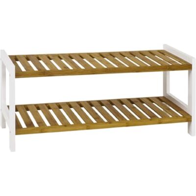 HAKU Schoenenrek van bamboe en MDF, frame wit gelakt, 2 planken van natuurlijk bamboe, afmetingen: B 70 x H 34 x D 26 cm, stijl: Scandinavisch HAKU Schoenenrek van bamboe en MDF, frame wit gelakt, 2 planken van natuurlijk bamboe, afmetingen: B 70 x H 34 x D 26 cm, stijl: Scandinavisch