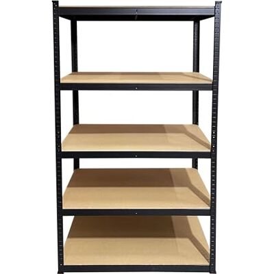 QUICK STAR Rek voor zware lasten, 90 x 60 x 180 cm, 5 planken, deelbaar in 2 planken, zwart, 250 kg per plank QUICK STAR Rek voor zware lasten, 90 x 60 x 180 cm, 5 planken, deelbaar in 2 planken, zwart, 250 kg per plank