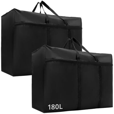 QWORK ® Set van 2 grote opbergzakken met ritssluitingen, waterdichte Oxford-stoffen zakken voor kleding, beddengoed en meer, 100 x 58 x 28 cm QWORK ® Set van 2 grote opbergzakken met ritssluitingen, waterdichte Oxford-stoffen zakken voor kleding, beddengoed en meer, 100 x 58 x 28 cm