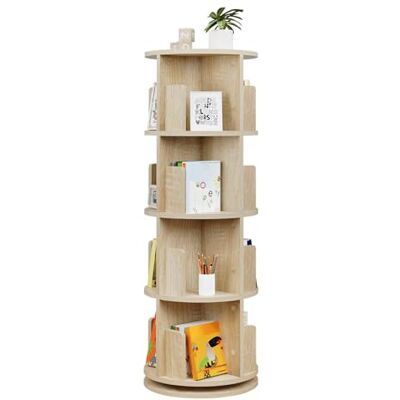 EUGAD 0045SHG Boekenkast, 360 graden draaibaar, 4 niveaus, 16 vakken, vrijstaand, decoratief, voor woonkamer, slaapkamer, kantoor, kinderkamer, licht eiken, diameter 44 x H 127,4 cm EUGAD 0045SHG Boekenkast, 360 graden draaibaar, 4 niveaus, 16 vakken, vrijstaand, decoratief, voor woonkamer, slaapkamer, kantoor, kinderkamer, licht eiken, diameter 44 x H 127,4 cm