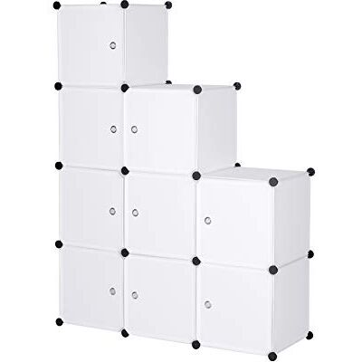 WOLTU DIY kunststof kast slaapkamer gemaakt van modules met deur voor het opbergen van kleding, accessoires, speelgoed, boeken, schoenen, 9 kubussen, wit SR0055ws WOLTU DIY kunststof kast slaapkamer gemaakt van modules met deur voor het opbergen van kleding, accessoires, speelgoed, boeken, schoenen, 9 kubussen, wit SR0055ws