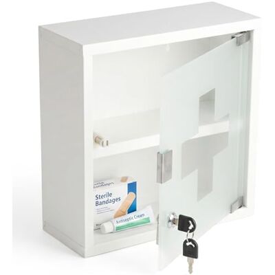 Floordirekt Medicijnkastje wit 30 x 30 cm 2 vakken afsluitbare medicijnkast met melkglazen deur, roestvrij staal of wit metaal, medicijnkast voor de kamer Floordirekt Medicijnkastje wit 30 x 30 cm 2 vakken afsluitbare medicijnkast met melkglazen deur, roestvrij staal of wit metaal, medicijnkast voor de kamer