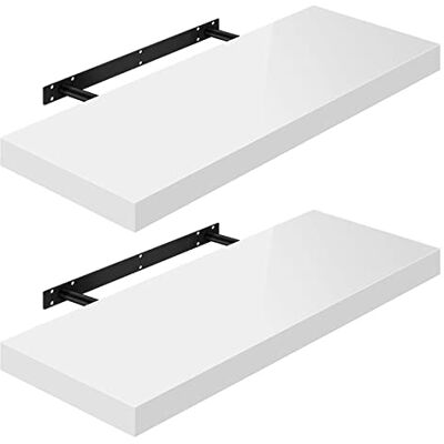 WOLTU RG9478ws-2 Set van 2 zwevende houten wandplanken voor slaapkamer, woonkamer, keuken, 60 x 22,9 x 3,8 cm, wit WOLTU RG9478ws-2 Set van 2 zwevende houten wandplanken voor slaapkamer, woonkamer, keuken, 60 x 22,9 x 3,8 cm, wit