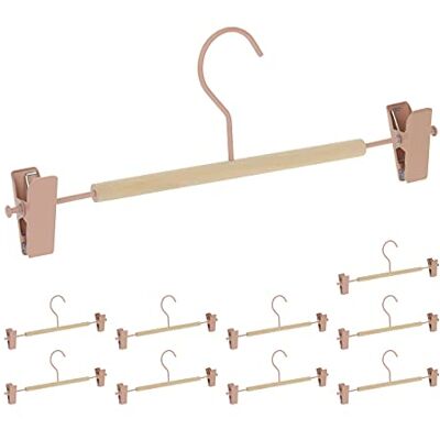 Relaxdays Kleerhangers, 10 stuks, 2 clips, clips voor broeken en rokken, h x b x d: 11,5 x 30,5 x 3 cm, roze/natuur Relaxdays Kleerhangers, 10 stuks, 2 clips, clips voor broeken en rokken, h x b x d: 11,5 x 30,5 x 3 cm, roze/natuur