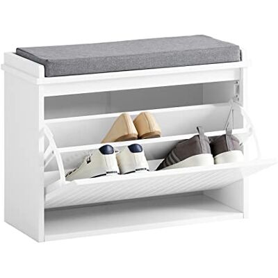 SoBuy Schoenenbank, schoenenkast met gevoerde zitting en klep, schoenenopbergbank, 60 x 26 x 46 cm, Wit, FSR98-W SoBuy Schoenenbank, schoenenkast met gevoerde zitting en klep, schoenenopbergbank, 60 x 26 x 46 cm, Wit, FSR98-W