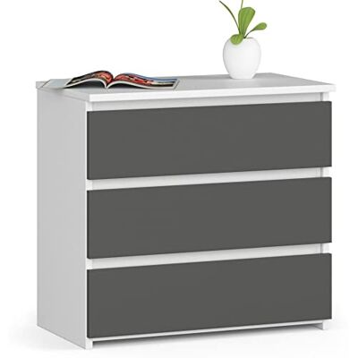 AKORD CL-3 Commode met 3 laden voor woonkamer, slaapkamer, kantoor, modern functioneel design, 60 x 57 x 35 cm (b x h x d), gewicht 26 kg, wit/grafietgrijs AKORD CL-3 Commode met 3 laden voor woonkamer, slaapkamer, kantoor, modern functioneel design, 60 x 57 x 35 cm (b x h x d), gewicht 26 kg, wit/grafietgrijs