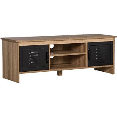 HOMCOM TV-kast, tv-bank, 110 cm, industrieel design, 2 kasten, 2 nissen, zwart HOMCOM TV-kast, tv-bank, 110 cm, industrieel design, 2 kasten, 2 nissen, zwart