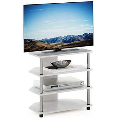 Furinno Econ TV-kast met 4 etages, eiken, wit/roestvrij staal Furinno Econ TV-kast met 4 etages, eiken, wit/roestvrij staal