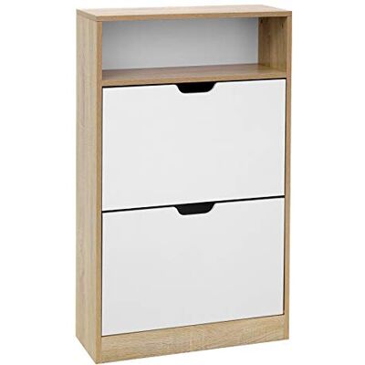 VASAGLE schoenenkast met 2 kleppen, schoenenrek met extra vak, schoenopberging, schoenopzetter, easy-care melamine coating, 60 x 24 x 102 cm, naturel wit LBC04NW VASAGLE schoenenkast met 2 kleppen, schoenenrek met extra vak, schoenopberging, schoenopzetter, easy-care melamine coating, 60 x 24 x 102 cm, naturel wit LBC04NW