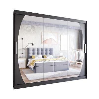 Easy4You L5 Schuifdeurkast, 250 cm, zwart, 250 x 215 x 58 cm, met spiegel, slaapkamerkast, opbergkast, multifunctionele kast Easy4You L5 Schuifdeurkast, 250 cm, zwart, 250 x 215 x 58 cm, met spiegel, slaapkamerkast, opbergkast, multifunctionele kast