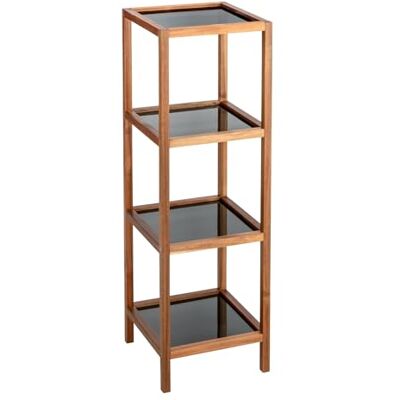WENKO Fondi Badkamerrek en woonkamer van massief acaciahout met 4 etages, zwarte glazen planken, 36 x 112 x 36 cm WENKO Fondi Badkamerrek en woonkamer van massief acaciahout met 4 etages, zwarte glazen planken, 36 x 112 x 36 cm