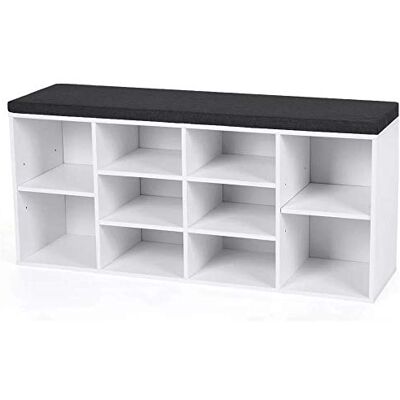 BAKAJI Bank schoenenrek voor thuis, multifunctioneel, 10 planken van melaminehout, boekenkast bank met kussen van kunstleer, afmetingen 104 x 29,5 x 49 cm (wit) BAKAJI Bank schoenenrek voor thuis, multifunctioneel, 10 planken van melaminehout, boekenkast bank met kussen van kunstleer, afmetingen 104 x 29,5 x 49 cm (wit)
