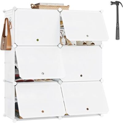 WOLTU Schoenenrek met 6 vakken, schoenenrek voor 24 paar schoenen, schoenenkast voor hal, woonkamer, slaapkamer, schoenenorganizer met deuren WOLTU Schoenenrek met 6 vakken, schoenenrek voor 24 paar schoenen, schoenenkast voor hal, woonkamer, slaapkamer, schoenenorganizer met deuren
