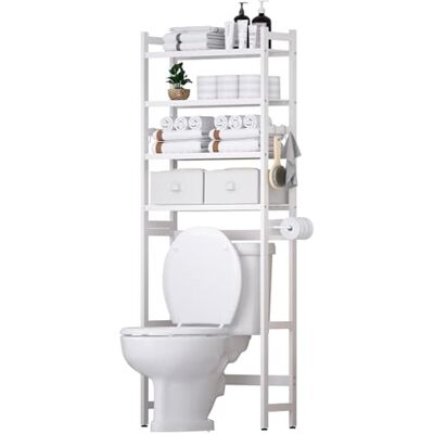 Yorbay Toiletrek voor toilet, opbergruimte: 4 niveaus met 2 manden (wit) Yorbay Toiletrek voor toilet, opbergruimte: 4 niveaus met 2 manden (wit)