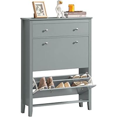 SoBuy FSR89-HG Schoenenkast met 2 kleppen, schoenenkast met lade, grijs, afmetingen: ca. 80 x 108 x 25 cm SoBuy FSR89-HG Schoenenkast met 2 kleppen, schoenenkast met lade, grijs, afmetingen: ca. 80 x 108 x 25 cm