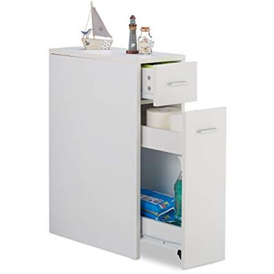 Relaxdays Schuifkast voor badkamer en keuken, 2 laden, smalle wagen, ruimtebesparend, hoogte 61,5 x 20 x 45 cm, wit, PB, metaal, kunststof, 1 stuk Relaxdays Schuifkast voor badkamer en keuken, 2 laden, smalle wagen, ruimtebesparend, hoogte 61,5 x 20 x 45 cm, wit, PB, metaal, kunststof, 1 stuk