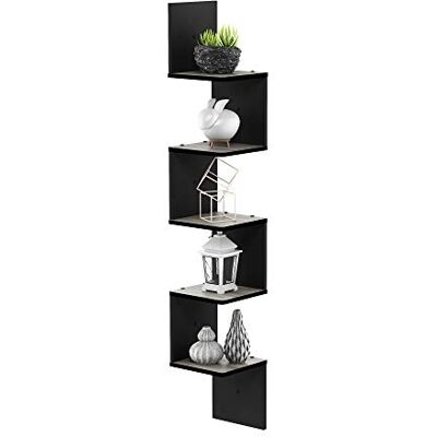 Furinno Rossi Wandrek met 5 niveaus, hout, eikengrijs/zwart, 19,81 x 19,81 x 123,95 cm Furinno Rossi Wandrek met 5 niveaus, hout, eikengrijs/zwart, 19,81 x 19,81 x 123,95 cm