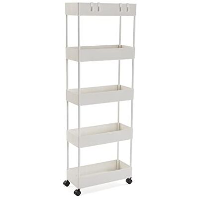 Versa Skuvoy Extra badkamermeubel, trolley of opbergwagen, met 5 planken en wielen, afmetingen (h x l x b), 116 x 18 x 40 cm, kunststof, wit Versa Skuvoy Extra badkamermeubel, trolley of opbergwagen, met 5 planken en wielen, afmetingen (h x l x b), 116 x 18 x 40 cm, kunststof, wit