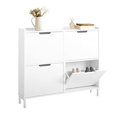 SoBuy Schoenenkast met 4 kleppen, 50 x 19 x 100 cm, ingang Ultradunne opslag, 19 cm, voor kleine ruimtes, MDF E1, kantelbeveiliging, belasting 60 kg, modulair, wit FSR100-W SoBuy Schoenenkast met 4 kleppen, 50 x 19 x 100 cm, ingang Ultradunne opslag, 19 cm, voor kleine ruimtes, MDF E1, kantelbeveiliging, belasting 60 kg, modulair, wit FSR100-W