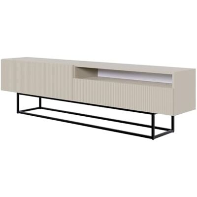 Selsey TV-kast, buffet, tv-kast, 175 cm, zwarte poten, met open vak, verzonken voorkant, grijs beige, Veldio Selsey TV-kast, buffet, tv-kast, 175 cm, zwarte poten, met open vak, verzonken voorkant, grijs beige, Veldio