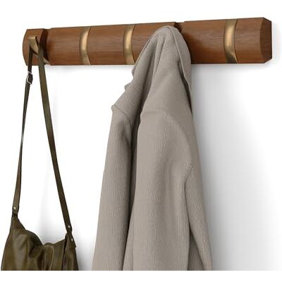 Umbra Kledinghaak Flip Moderne, eenvoudige en ruimtebesparende kapstok met 5 beweegbare haken voor jassen, mantels, sjaals, handtassen en meer, fleece, notenboom licht/goud Umbra Kledinghaak Flip Moderne, eenvoudige en ruimtebesparende kapstok met 5 beweegbare haken voor jassen, mantels, sjaals, handtassen en meer, fleece, notenboom licht/goud