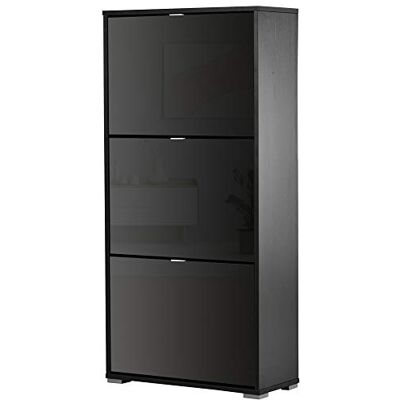 HOMCOM Schoenenkast, schoenenkast, 3 klapdeuren, 3 vakken, van hout, afmetingen: 60 x 26 x 124 cm, zwart gelakt HOMCOM Schoenenkast, schoenenkast, 3 klapdeuren, 3 vakken, van hout, afmetingen: 60 x 26 x 124 cm, zwart gelakt