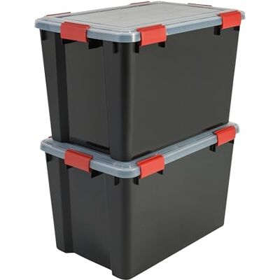Iris Ohyama luchtdichte transparante opbergdoos met 6 clips, voor garage, kelder en zolder, luchtdichte doos, AT-L, twee stuks van 70 liter Iris Ohyama luchtdichte transparante opbergdoos met 6 clips, voor garage, kelder en zolder, luchtdichte doos, AT-L, twee stuks van 70 liter