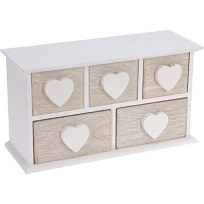 Spetebo Kleine houten sieradendoos met 5 laden, kleine houten kisten met wit hart, opbergdoos Spetebo Kleine houten sieradendoos met 5 laden, kleine houten kisten met wit hart, opbergdoos