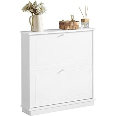 SoBuy FSR99-W Schoenenkast smal met 2 kleppen, voor maximaal 10 paar schoenen, stabiel, kantelbestendig, geschikt voor hal, entree, wit, afmetingen: ca. 76 x 78 x 18 cm SoBuy FSR99-W Schoenenkast smal met 2 kleppen, voor maximaal 10 paar schoenen, stabiel, kantelbestendig, geschikt voor hal, entree, wit, afmetingen: ca. 76 x 78 x 18 cm