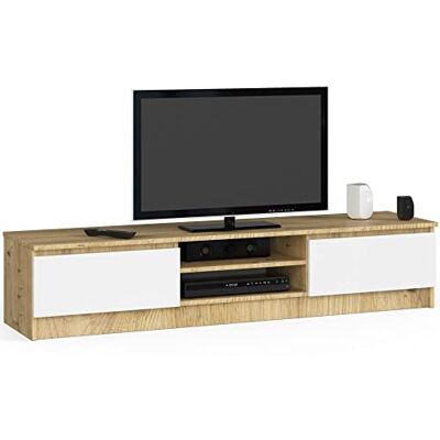 AKORD TV-kast K-160 Een open compartiment 2 legplanken met draaideuren links en rechts 33 x 160 x 40 cm Gewicht 30 kg Kleur: Artisan eiken AKORD TV-kast K-160 Een open compartiment 2 legplanken met draaideuren links en rechts 33 x 160 x 40 cm Gewicht 30 kg Kleur: Artisan eiken