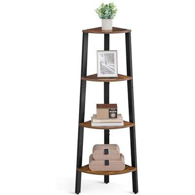 VASAGLE hoekplank in industrieel ontwerp, staande planken, boekenplank, ladderrek, eenvoudige montage, stabiel metaal voor het frame, 4 niveaus voor thuis, woonkamer, slaapkamer, balkon, Donkerbruin LLS34X VASAGLE hoekplank in industrieel ontwerp, staande planken, boekenplank, ladderrek, eenvoudige montage, stabiel metaal voor het frame, 4 niveaus voor thuis, woonkamer, slaapkamer, balkon, Donkerbruin LLS34X