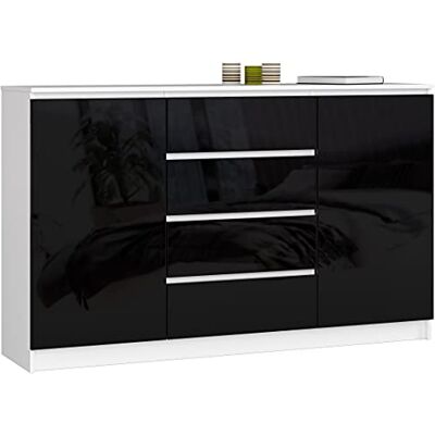 AKORD Commode K 160 cm 4 laden en 2 deuren voor woonkamer slaapkamer kantoor modern design bureau functioneel gelamineerd paneel 16 mm kleur zwart glanzend AKORD Commode K 160 cm 4 laden en 2 deuren voor woonkamer slaapkamer kantoor modern design bureau functioneel gelamineerd paneel 16 mm kleur zwart glanzend