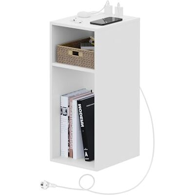 WOLTU Nachtkastje met stopcontacten en USB-poorten, voor slaapkamer, smal, nachtkastje met 2 open vakken, voor woonkamer, slaapkamer, hout, 25 x 30 x 60 cm, NTS06ws WOLTU Nachtkastje met stopcontacten en USB-poorten, voor slaapkamer, smal, nachtkastje met 2 open vakken, voor woonkamer, slaapkamer, hout, 25 x 30 x 60 cm, NTS06ws