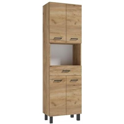Deftrans . hoge badkamerkast, smal, 50 x 30 x 169 cm, eiken Hoge badkamerkast met 4 deuren, lade en plank, smalle kast voor handdoeken, cosmetica en reinigingsmiddelen Deftrans . hoge badkamerkast, smal, 50 x 30 x 169 cm, eiken Hoge badkamerkast met 4 deuren, lade en plank, smalle kast voor handdoeken, cosmetica en reinigingsmiddelen