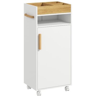 kleankin Badkamerkast met afneembaar blad, wielen, 40 x 30 x 88 cm, wit Ruimtebesparende badkamerkast: open rek + gesloten kast met verstelbare plank, hout/spaanplaat kleankin Badkamerkast met afneembaar blad, wielen, 40 x 30 x 88 cm, wit Ruimtebesparende badkamerkast: open rek + gesloten kast met verstelbare plank, hout/spaanplaat