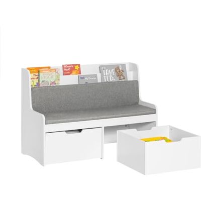 SoBuy KMB66-W Rek met zitkussen, opbergbank voor kinderen met 2 laden op wielen, 100 x 45 x 70 cm, wit ES SoBuy KMB66-W Rek met zitkussen, opbergbank voor kinderen met 2 laden op wielen, 100 x 45 x 70 cm, wit ES