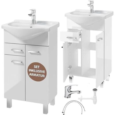 Deftrans Domodomo Armoire de salle de bain avec lavabo 86 x 50 x 30 cm Meuble de salle de bain debout avec tiroir et meuble bas Laqué Ensemble élégant avec lavabo en céramique Deftrans Domodomo Armoire de salle de bain avec lavabo 86 x 50 x 30 cm Meuble de salle de bain debout avec tiroir et meuble bas Laqué Ensemble élégant avec lavabo en céramique