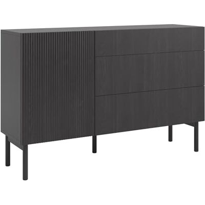 Selsey Nolie Portland Commode met 1 deur, 3 laden, essenhout, zwart Selsey Nolie Portland Commode met 1 deur, 3 laden, essenhout, zwart