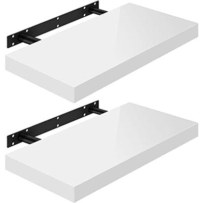 WOLTU Wandplanken, wandplank, 2 stuks, zwevend rek, boekenrek, cd, dvd, houten plaat, 30 x 22,9 x 3,8 cm, wit, RG9489ws-2 WOLTU Wandplanken, wandplank, 2 stuks, zwevend rek, boekenrek, cd, dvd, houten plaat, 30 x 22,9 x 3,8 cm, wit, RG9489ws-2