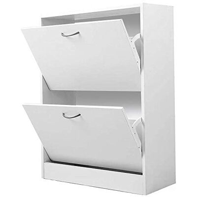 BAKAJI Schoenenkast van melaminehout met 2 klapdeuren en dubbele diepte, afmetingen 60 x 24 x 83,5 cm (wit) BAKAJI Schoenenkast van melaminehout met 2 klapdeuren en dubbele diepte, afmetingen 60 x 24 x 83,5 cm (wit)