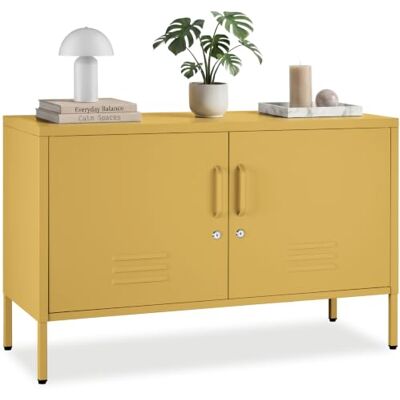 tectake ® Metalen dressoir, 2 afsluitbare deuren, 100 x 42,5 x 65 cm Magneetsluiting, verstelbaar rek, kantelbeveiliging, 2 kabeldoorvoeringen, 2 sleutelsets, geel tectake ® Metalen dressoir, 2 afsluitbare deuren, 100 x 42,5 x 65 cm Magneetsluiting, verstelbaar rek, kantelbeveiliging, 2 kabeldoorvoeringen, 2 sleutelsets, geel