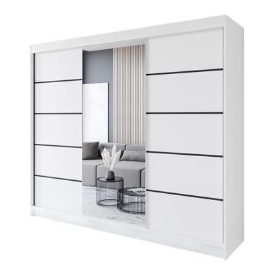 Easy4You R6 Schuifdeurkast, 250 cm, wit, 250 x 215 x 58 cm, spiegelkast, slaapkamerkast, opbergkast, multifunctionele kast Easy4You R6 Schuifdeurkast, 250 cm, wit, 250 x 215 x 58 cm, spiegelkast, slaapkamerkast, opbergkast, multifunctionele kast