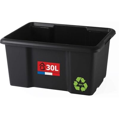 Sundis Opbergdoos, 30 l, van gerecycled kunststof, zwart, L 46,5 x B 36,5 x H 23 cm, stapelbaar en stapelbaar, multifunctioneel, ideaal voor werkplaats, knutselen of transport Sundis Opbergdoos, 30 l, van gerecycled kunststof, zwart, L 46,5 x B 36,5 x H 23 cm, stapelbaar en stapelbaar, multifunctioneel, ideaal voor werkplaats, knutselen of transport
